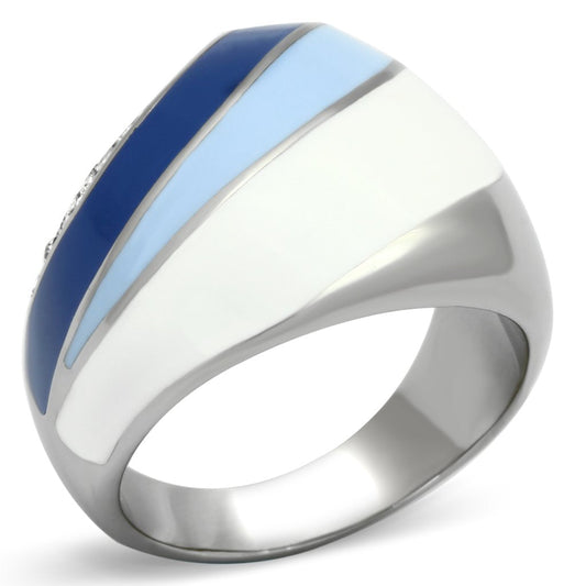 MATK809 - High polished (no plating) Stainless Steel Ring with Top Grade Crystal  in Clear