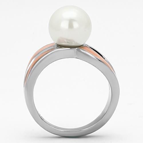 MATK810 - High polished (no plating) Stainless Steel Ring with Synthetic Pearl in White