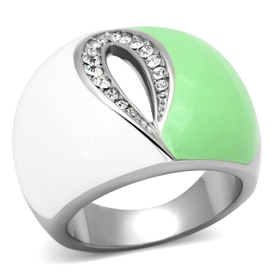 MATK811 - High polished (no plating) Stainless Steel Ring with Top Grade Crystal  in Clear