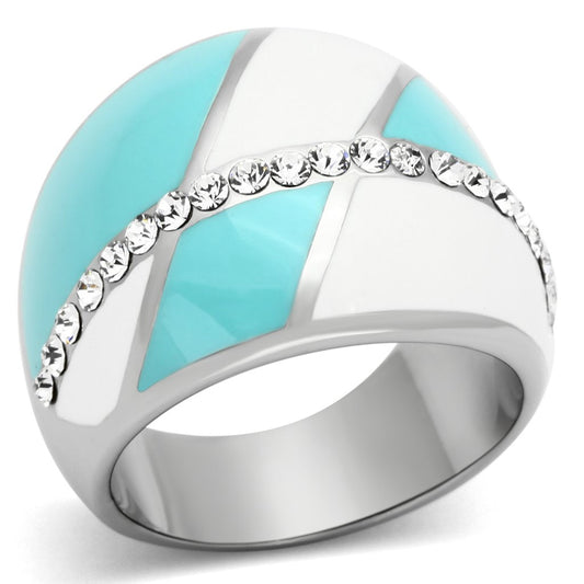 MATK812 - High polished (no plating) Stainless Steel Ring with Top Grade Crystal  in Clear