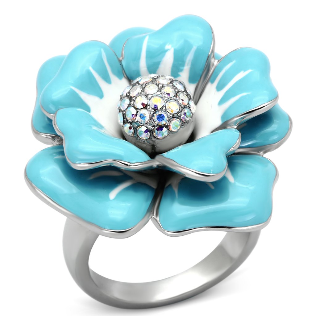MATK817 - High polished (no plating) Stainless Steel Ring with Top Grade Crystal  in Aurora Borealis (Rainbow Effect)