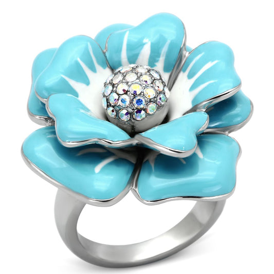 MATK817 - High polished (no plating) Stainless Steel Ring with Top Grade Crystal  in Aurora Borealis (Rainbow Effect)