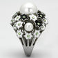 MATK818 - High polished (no plating) Stainless Steel Ring with Synthetic Pearl in White