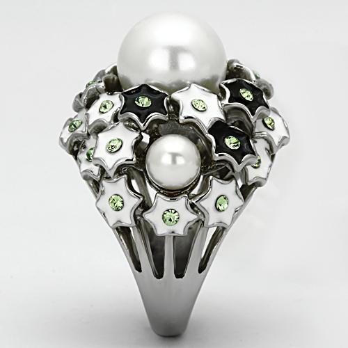 MATK818 - High polished (no plating) Stainless Steel Ring with Synthetic Pearl in White