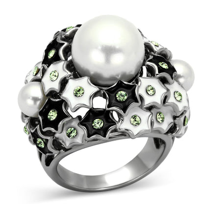 MATK818 - High polished (no plating) Stainless Steel Ring with Synthetic Pearl in White