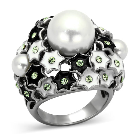 MATK818 - High polished (no plating) Stainless Steel Ring with Synthetic Pearl in White