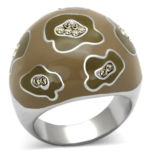 MATK826 - High polished (no plating) Stainless Steel Ring with Top Grade Crystal  in Citrine Yellow