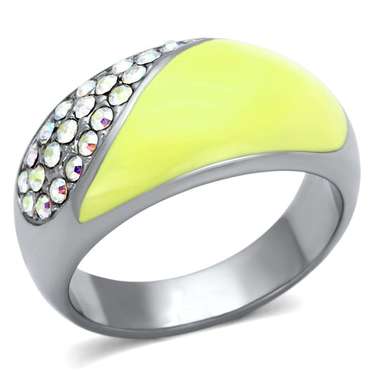 MATK829 - High polished (no plating) Stainless Steel Ring with Top Grade Crystal  in Aurora Borealis (Rainbow Effect)