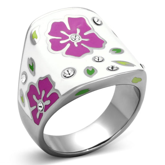 MATK830 - High polished (no plating) Stainless Steel Ring with Top Grade Crystal  in Clear