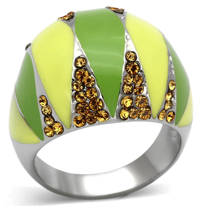 MATK831 - High polished (no plating) Stainless Steel Ring with Top Grade Crystal  in Topaz