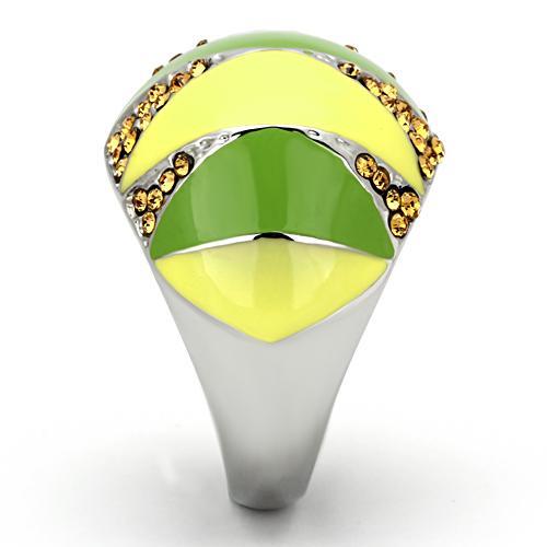 MATK831 - High polished (no plating) Stainless Steel Ring with Top Grade Crystal  in Topaz
