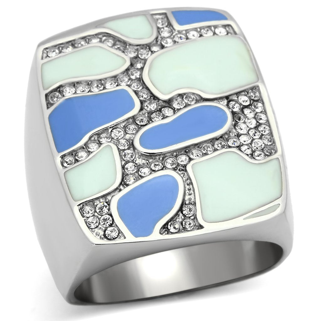 MATK832 - High polished (no plating) Stainless Steel Ring with Top Grade Crystal  in Clear
