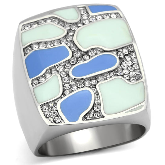 MATK832 - High polished (no plating) Stainless Steel Ring with Top Grade Crystal  in Clear