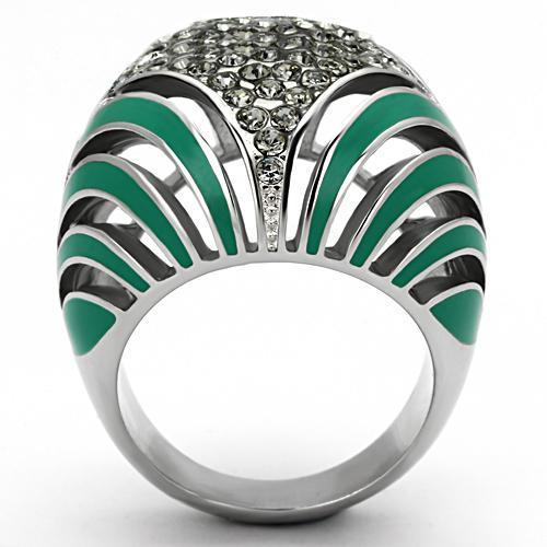 MATK839 - High polished (no plating) Stainless Steel Ring with Top Grade Crystal  in Black Diamond