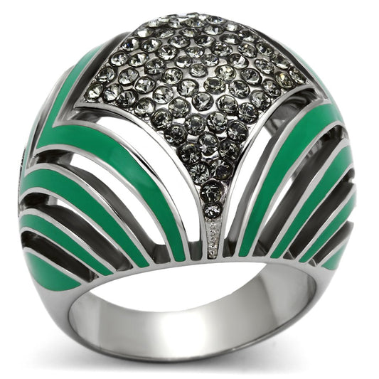 MATK839 - High polished (no plating) Stainless Steel Ring with Top Grade Crystal  in Black Diamond