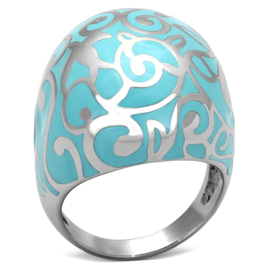 MATK845 - High polished (no plating) Stainless Steel Ring with Epoxy  in Aquamarine