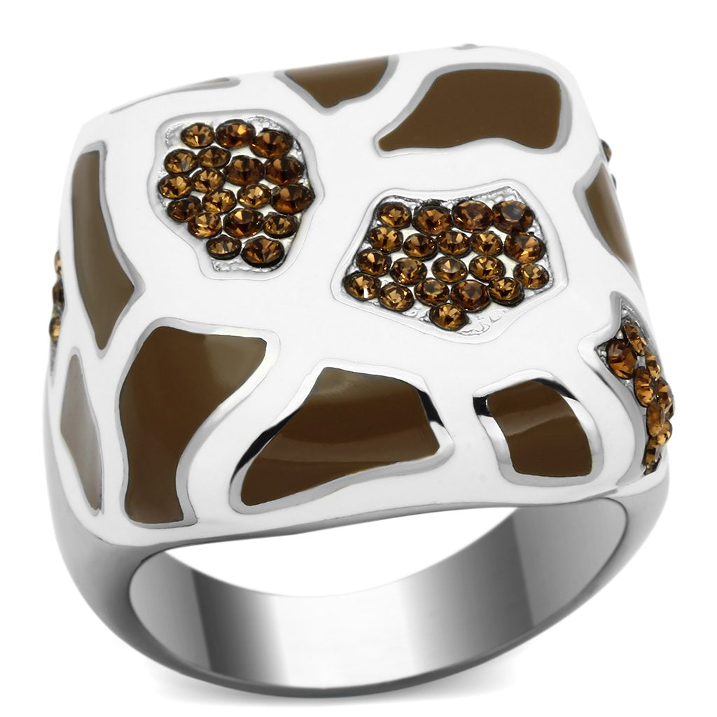 MATK847 - High polished (no plating) Stainless Steel Ring with Top Grade Crystal  in Smoked Quartz