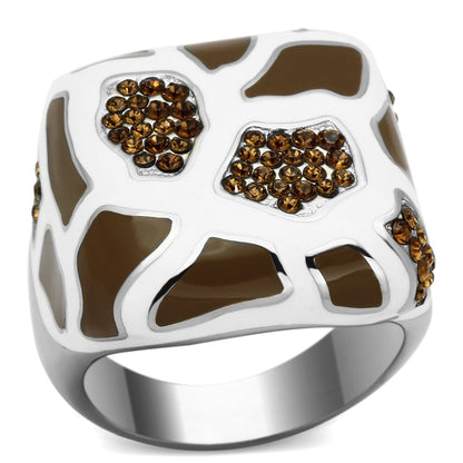 MATK847 - High polished (no plating) Stainless Steel Ring with Top Grade Crystal  in Smoked Quartz