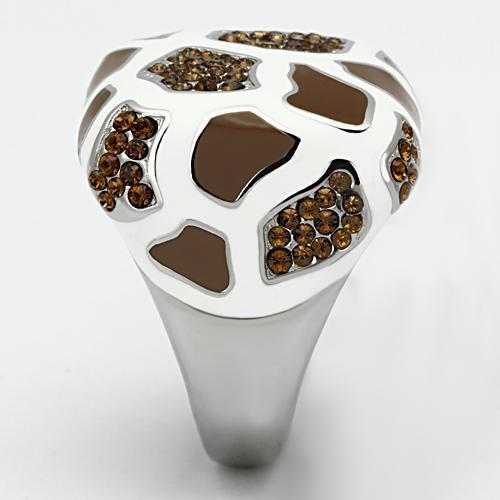MATK847 - High polished (no plating) Stainless Steel Ring with Top Grade Crystal  in Smoked Quartz