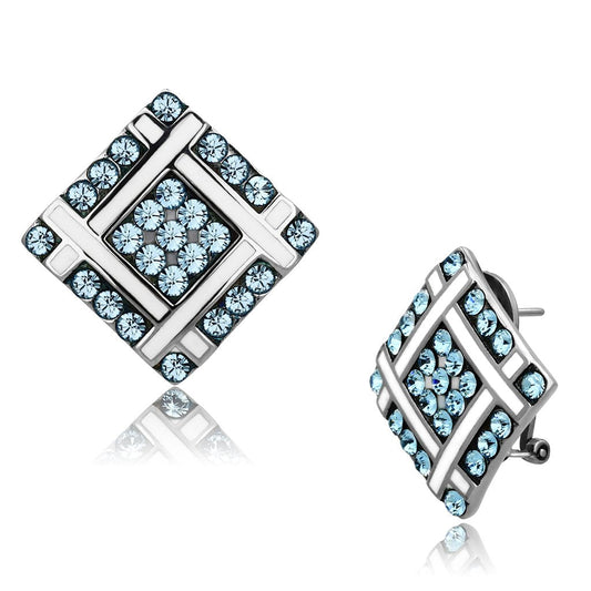 MATK850 - High polished (no plating) Stainless Steel Earrings with Top Grade Crystal  in Sea Blue