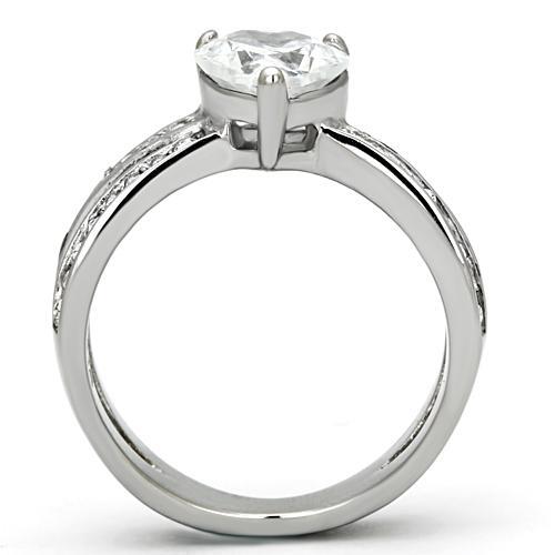 MATK851 - High polished (no plating) Stainless Steel Ring with AAA Grade CZ  in Clear