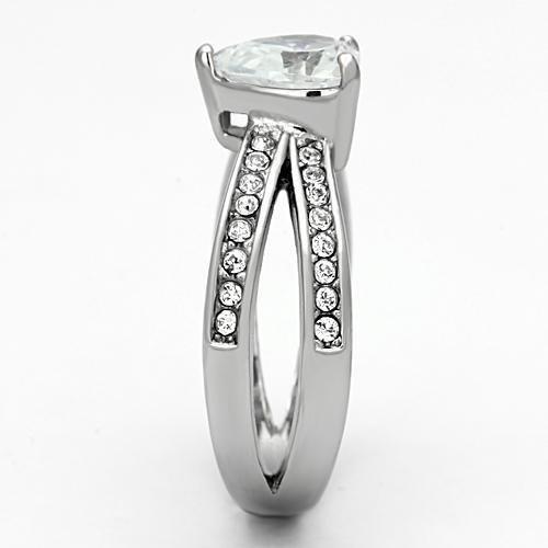MATK851 - High polished (no plating) Stainless Steel Ring with AAA Grade CZ  in Clear