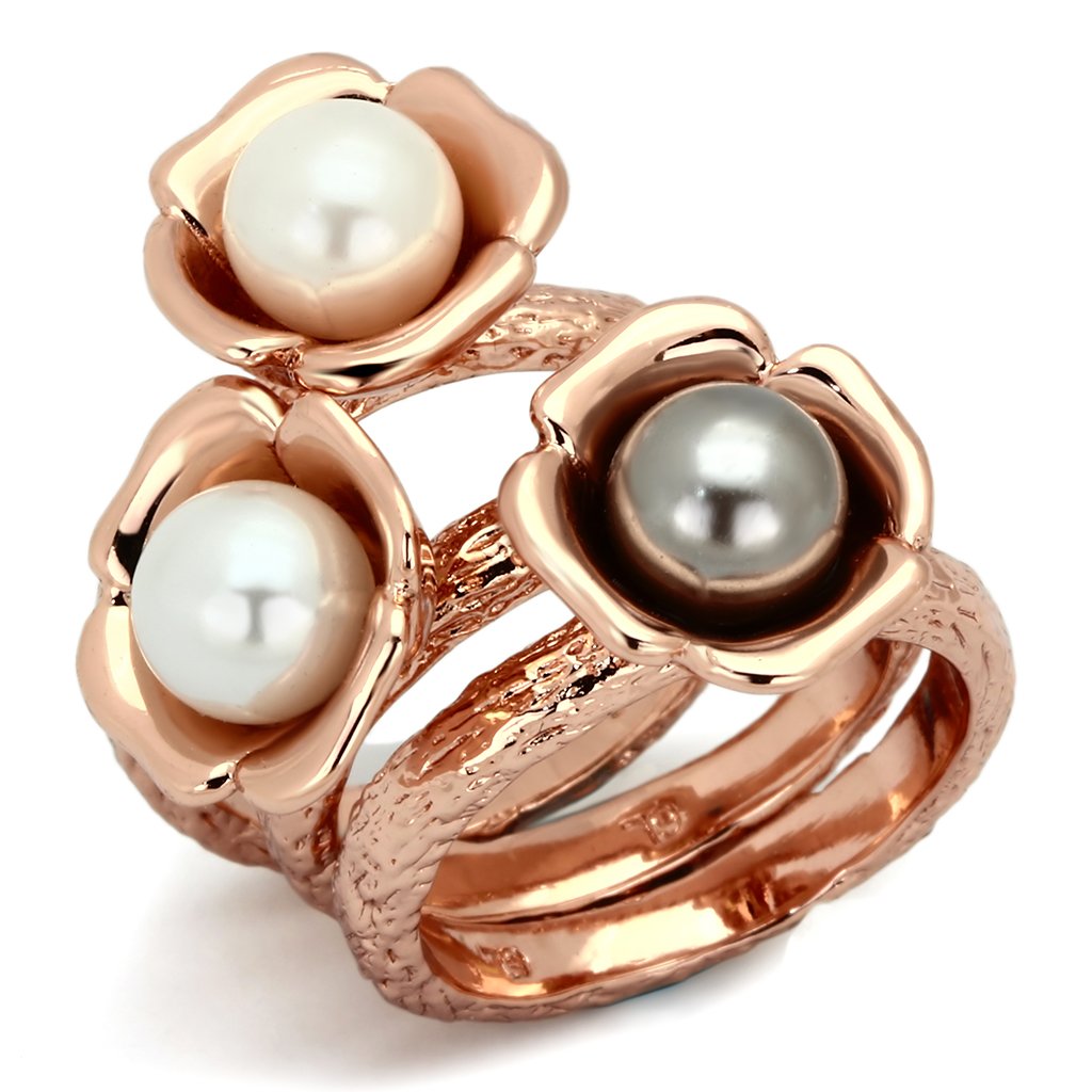 MATK852 - IP Rose Gold(Ion Plating) Stainless Steel Ring with Synthetic Glass Bead in Multi Color