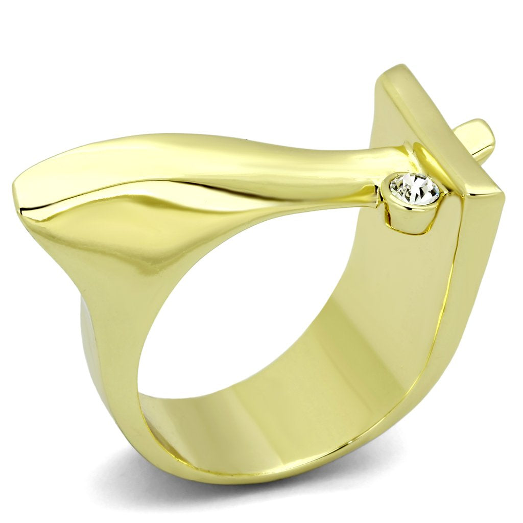 MATK853 - IP Gold(Ion Plating) Stainless Steel Ring with Top Grade Crystal  in Clear
