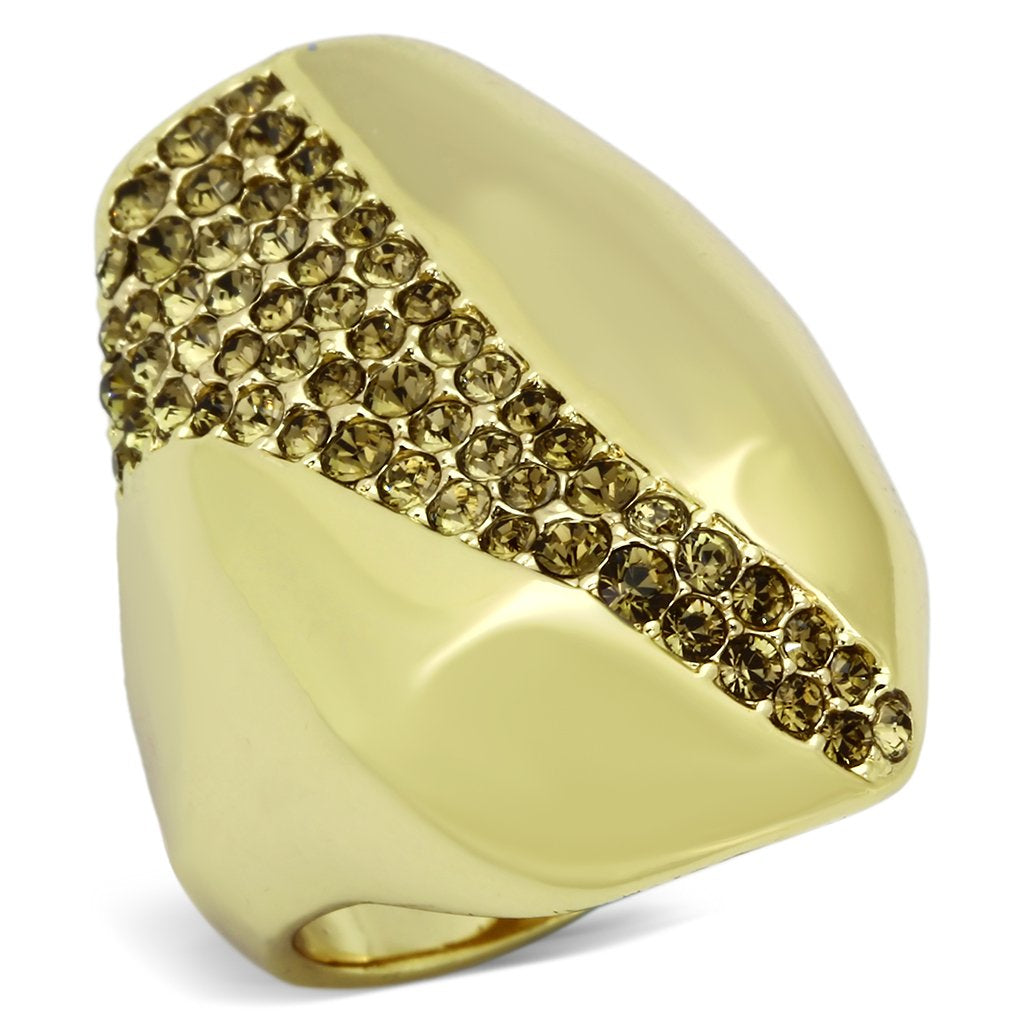 MATK854 - IP Gold(Ion Plating) Stainless Steel Ring with Top Grade Crystal  in Smoked Quartz