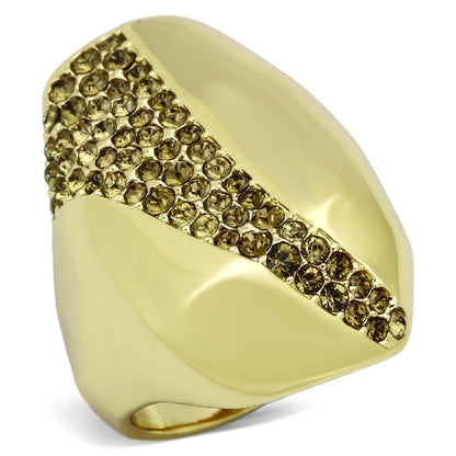 MATK854 - IP Gold(Ion Plating) Stainless Steel Ring with Top Grade Crystal  in Smoked Quartz