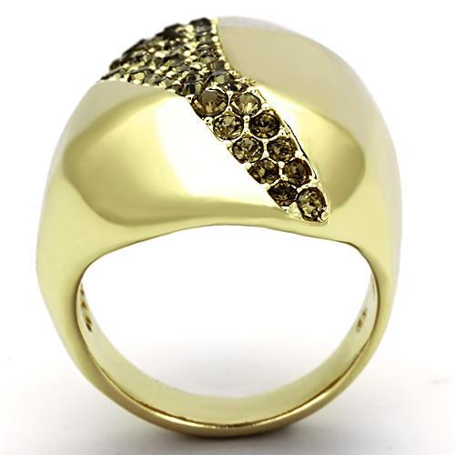 MATK854 - IP Gold(Ion Plating) Stainless Steel Ring with Top Grade Crystal  in Smoked Quartz