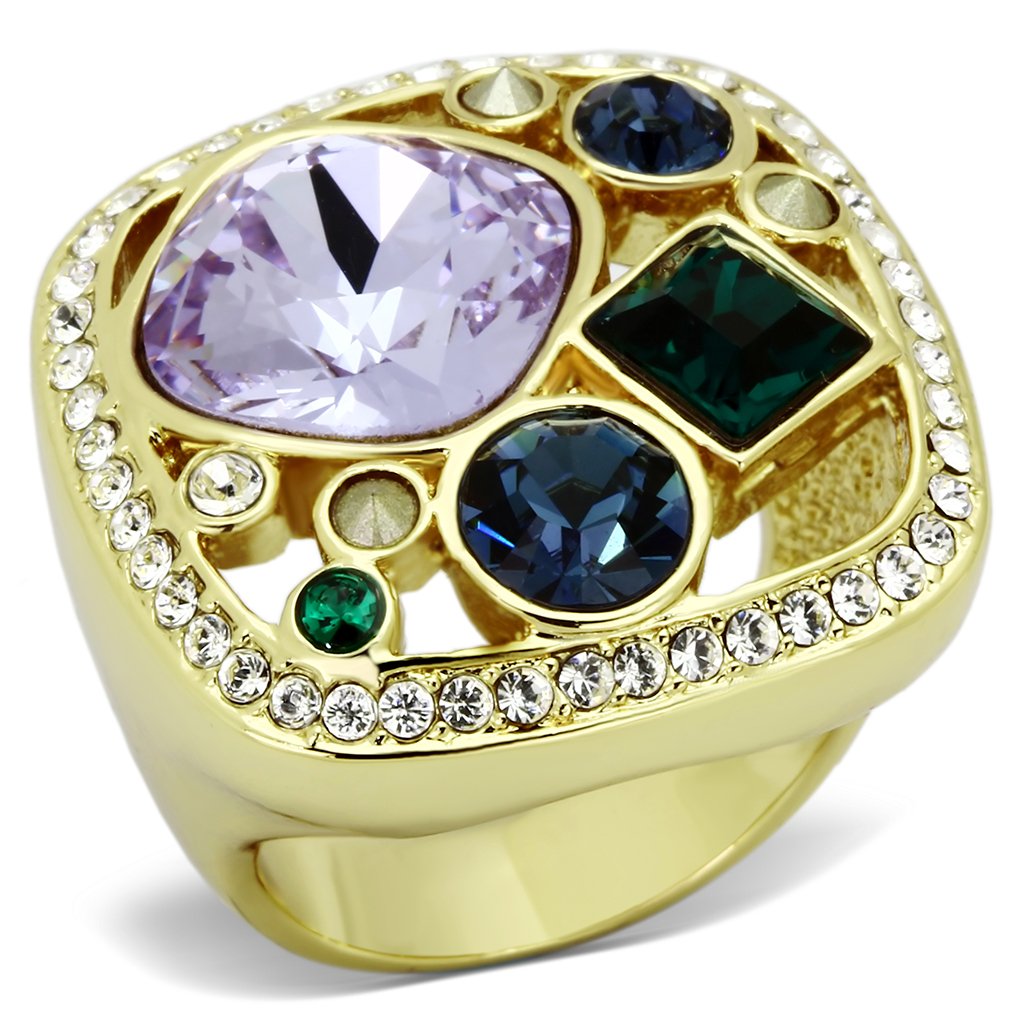 MATK855 - IP Gold(Ion Plating) Stainless Steel Ring with Top Grade Crystal  in Multi Color