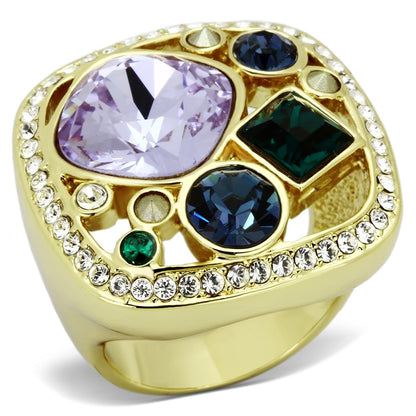 MATK855 - IP Gold(Ion Plating) Stainless Steel Ring with Top Grade Crystal  in Multi Color