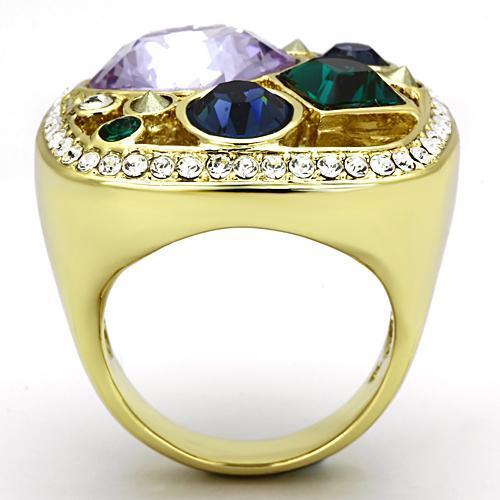 MATK855 - IP Gold(Ion Plating) Stainless Steel Ring with Top Grade Crystal  in Multi Color