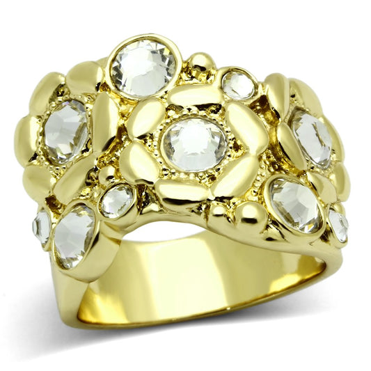 MATK856 - IP Gold(Ion Plating) Stainless Steel Ring with Top Grade Crystal  in Clear