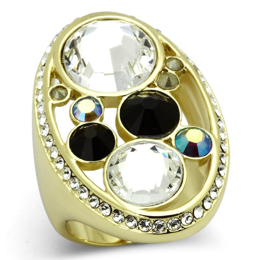 MATK857 - IP Gold(Ion Plating) Stainless Steel Ring with Top Grade Crystal  in Multi Color