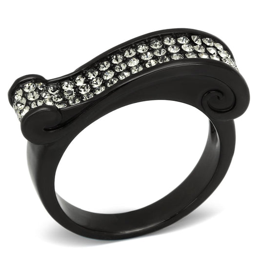 MATK862 - IP Black(Ion Plating) Stainless Steel Ring with Top Grade Crystal  in Black Diamond