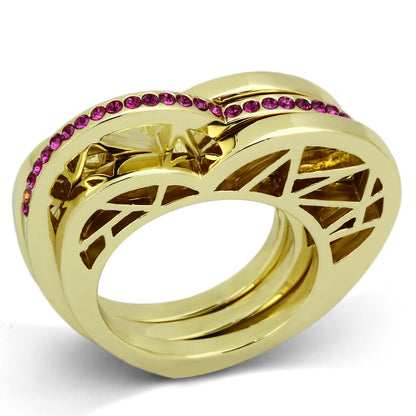 MATK863 - IP Gold(Ion Plating) Stainless Steel Ring with Top Grade Crystal  in Fuchsia