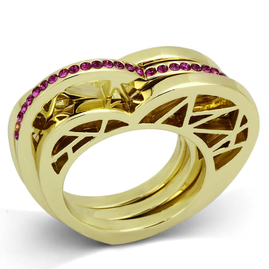 MATK863 - IP Gold(Ion Plating) Stainless Steel Ring with Top Grade Crystal  in Fuchsia