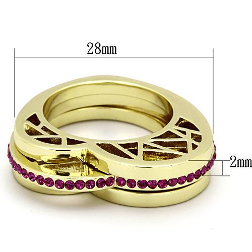 MATK863 - IP Gold(Ion Plating) Stainless Steel Ring with Top Grade Crystal  in Fuchsia