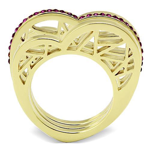MATK863 - IP Gold(Ion Plating) Stainless Steel Ring with Top Grade Crystal  in Fuchsia
