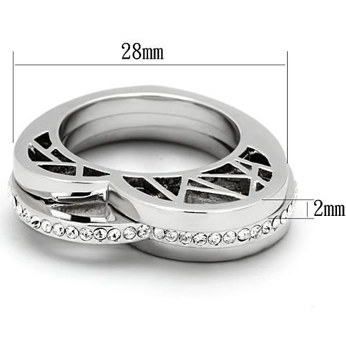 MATK864 - High polished (no plating) Stainless Steel Ring with Top Grade Crystal  in Clear