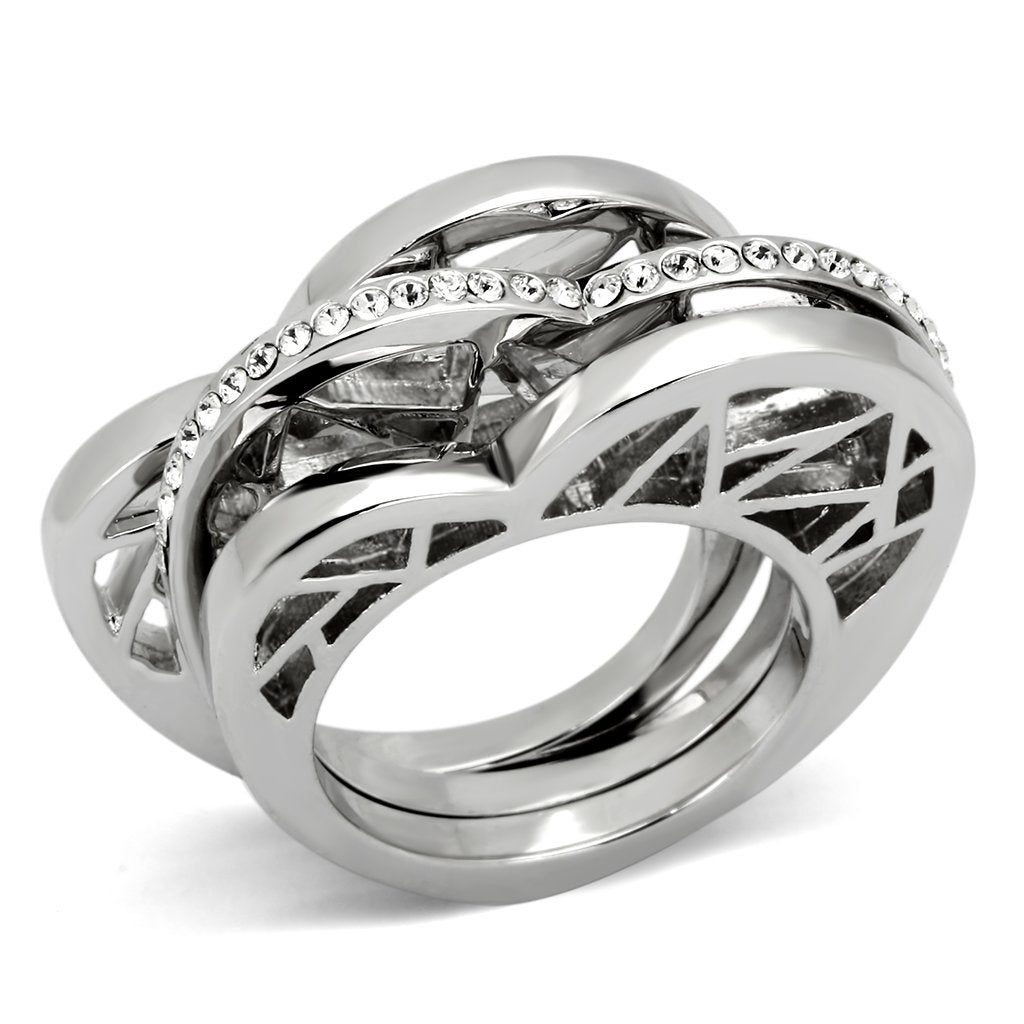 MATK864 - High polished (no plating) Stainless Steel Ring with Top Grade Crystal  in Clear