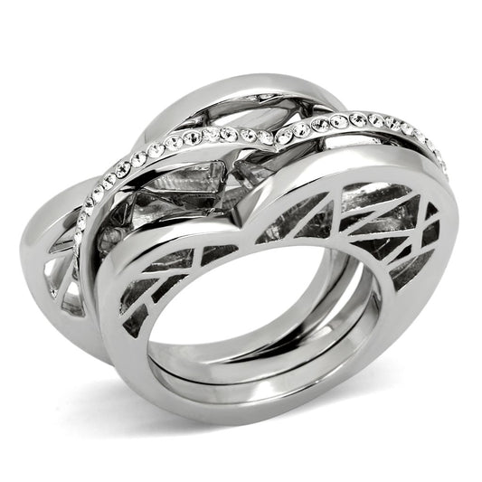 MATK864 - High polished (no plating) Stainless Steel Ring with Top Grade Crystal  in Clear