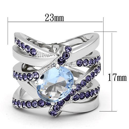 MATK865 - High polished (no plating) Stainless Steel Ring with Synthetic Synthetic Glass in Light Sapphire