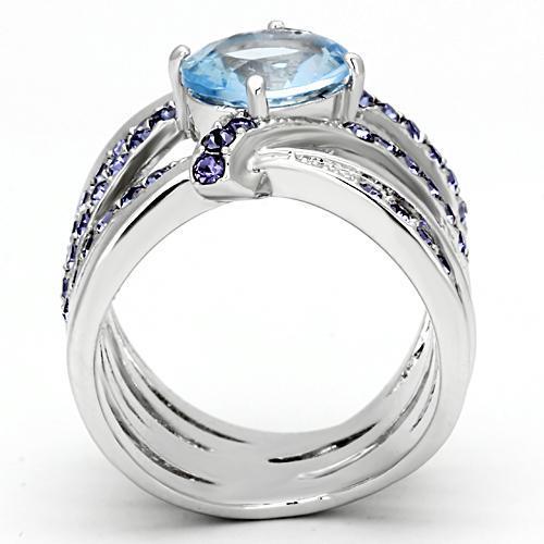 MATK865 - High polished (no plating) Stainless Steel Ring with Synthetic Synthetic Glass in Light Sapphire
