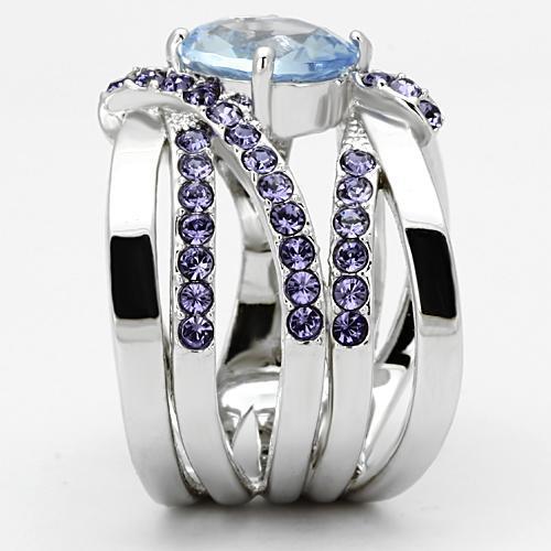 MATK865 - High polished (no plating) Stainless Steel Ring with Synthetic Synthetic Glass in Light Sapphire