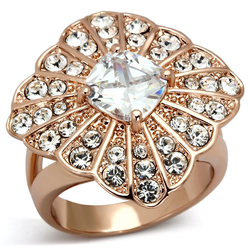 MATK866 - IP Rose Gold(Ion Plating) Stainless Steel Ring with AAA Grade CZ  in Clear