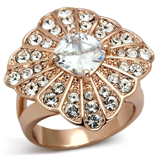 MATK866 - IP Rose Gold(Ion Plating) Stainless Steel Ring with AAA Grade CZ  in Clear