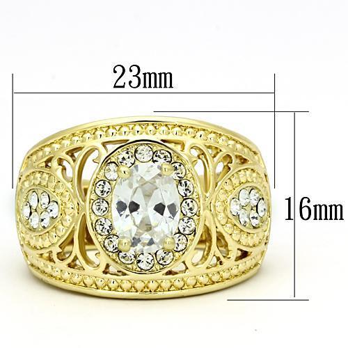 MATK868 - IP Gold(Ion Plating) Stainless Steel Ring with AAA Grade CZ  in Clear
